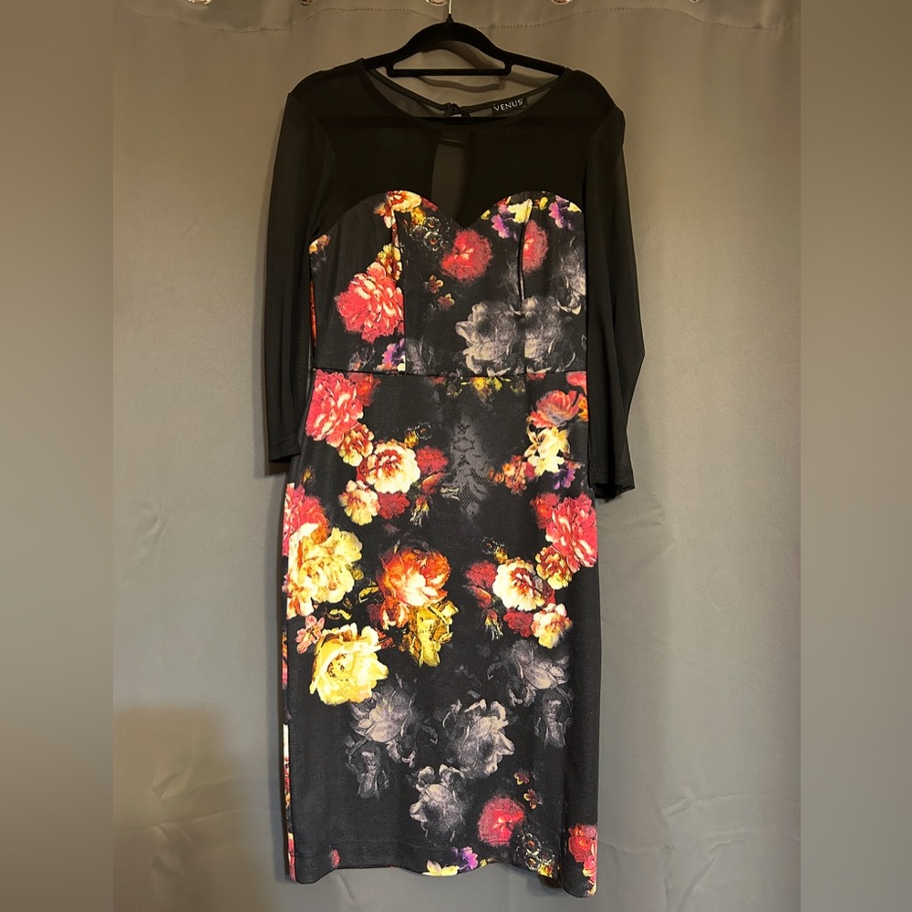 Venus Black Floral Long Sleeve Dress